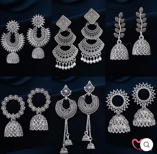 Set of 6 Must-Have Oxidised Jhumkas with 2 FREE Gifts