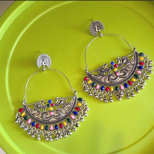 Multicolor Beads Best Seller Chaandbali Silver Oxidised Earrings