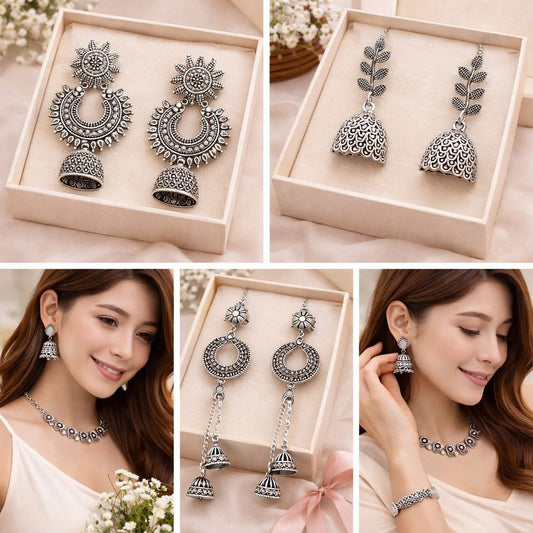 Set of 6 Must-Have Oxidised Jhumkas with 2 FREE Gifts